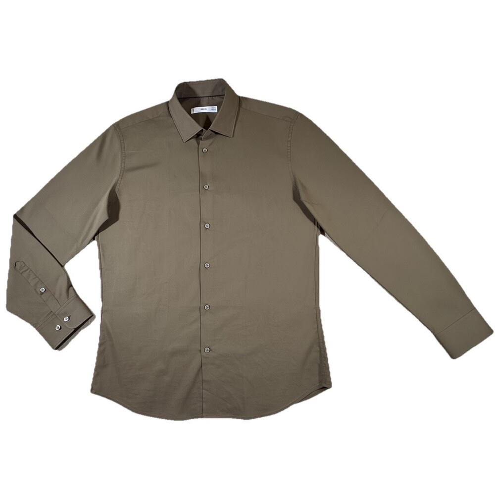 MNG Mango Mens Brown Long Sleeve Button Up Polo Shirt Size M
